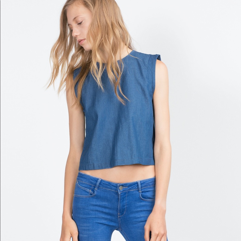Zara Trafaluc Jean Crop Top Blouse